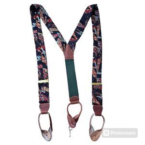 Vintage Polo Ralph Lauren Suspenders Mens Green Red Paisley with Buttons